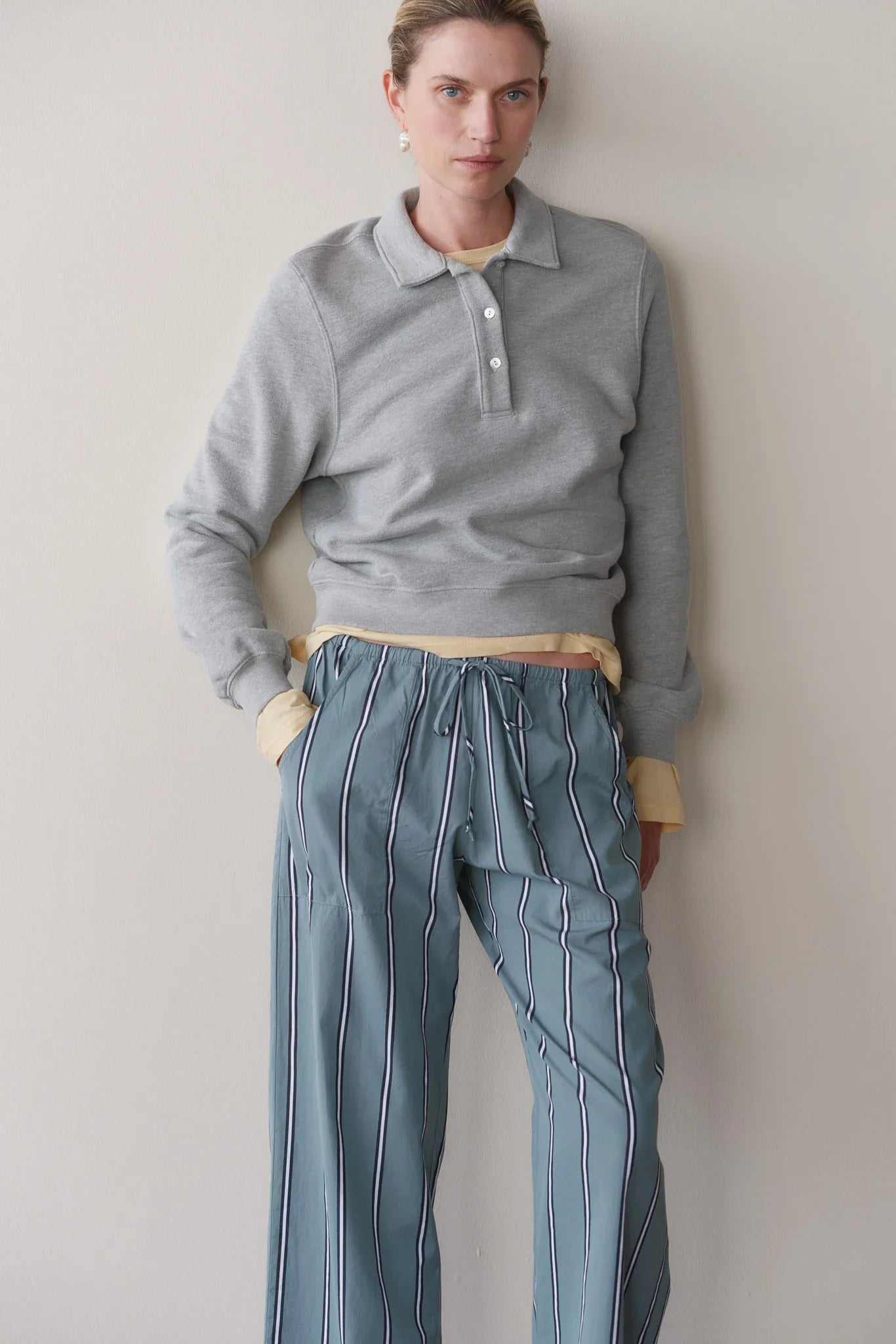 The Pop Stripe Drawstring Pant - Sage